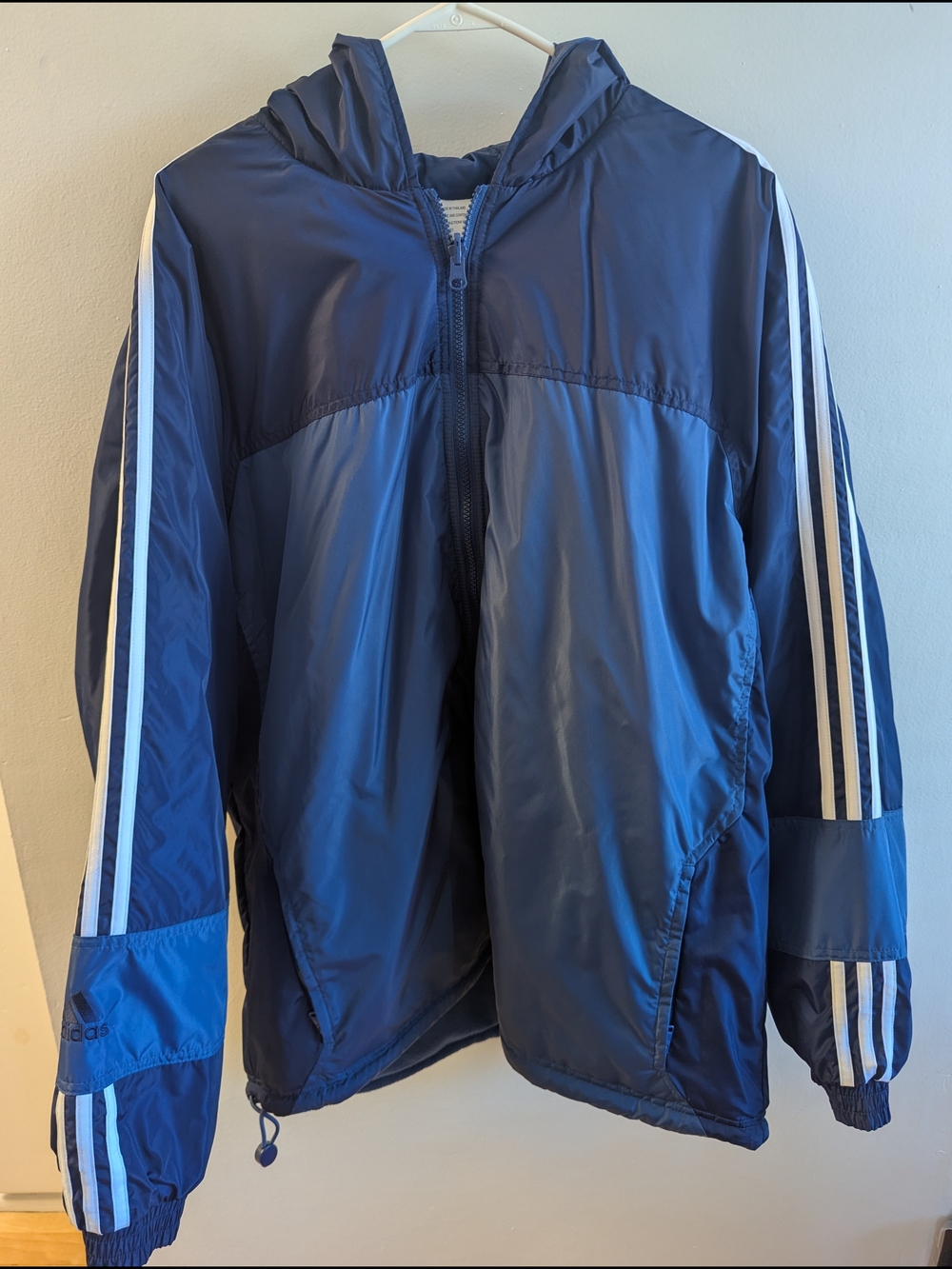 Adidas Navy Blue Reversible Hooded Jacket - Fleece And Windbreaker